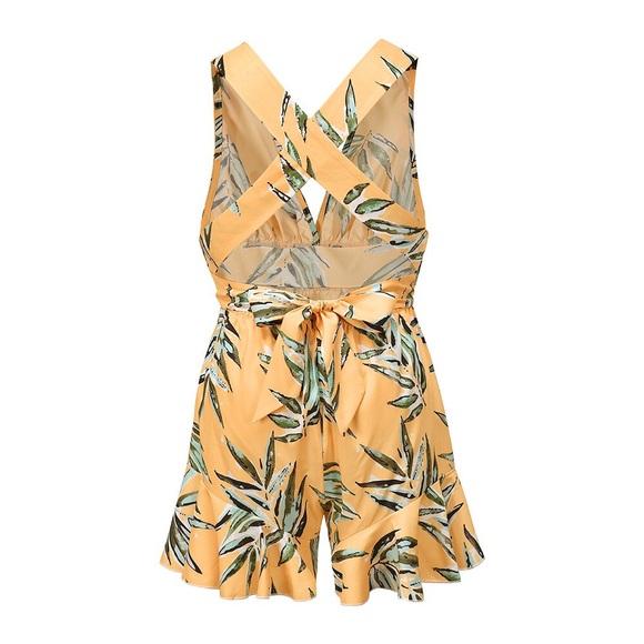 Elastic Waist One Piece Short Jumpsuit Rompers - Picture 4 of 12